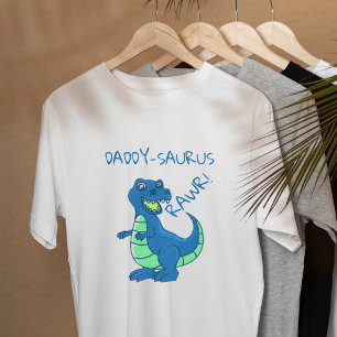 Cute Blue Green Dinosaur Birthday Dad T-Shirt
