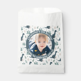Cute Blue Green Dinosaur Custom Photo and Name Favour Bags