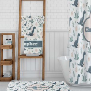 Cute Blue Green Dinosaur with Name Bath Towel Set