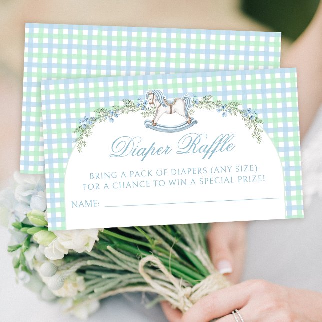 Cute blue green horse baby shower diaper raffle enclosure card (Creator Uploaded)