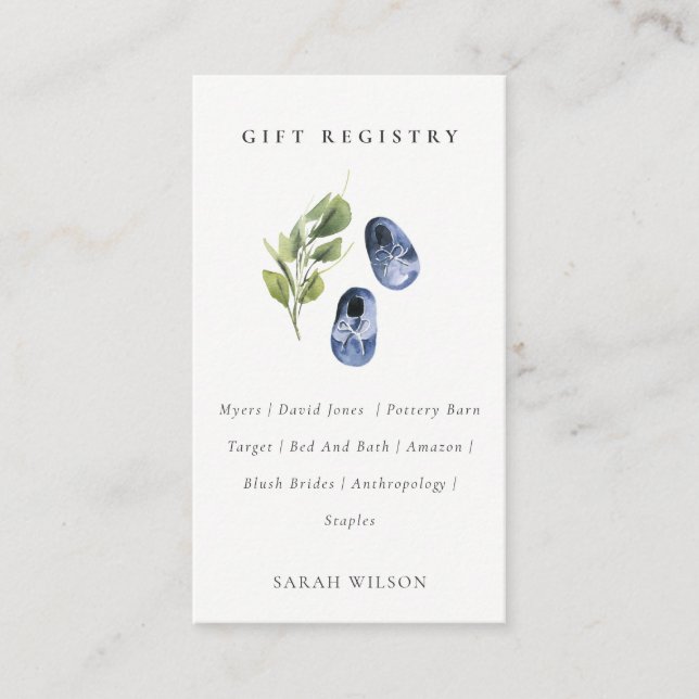 Cute Blue Green Leafy Gift Registry Baby Shower  Enclosure Card (Front)