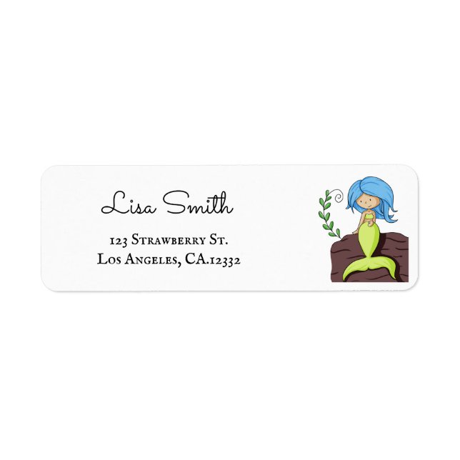Cute Blue Green Mermaid Return Address (Front)