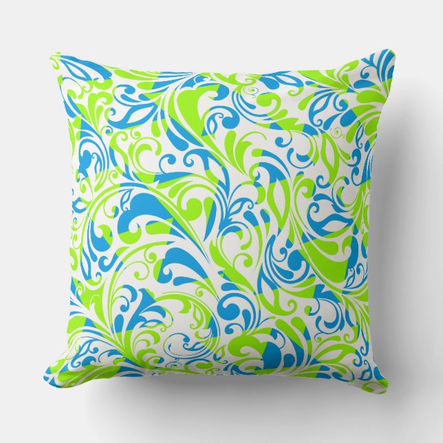 Cute blue green mixed floral patterns cushion (Front)