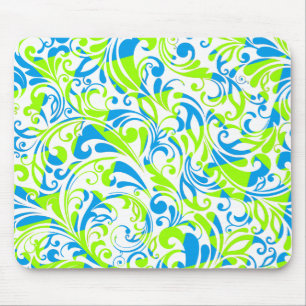 Cute blue green mixed floral patterns mouse mat