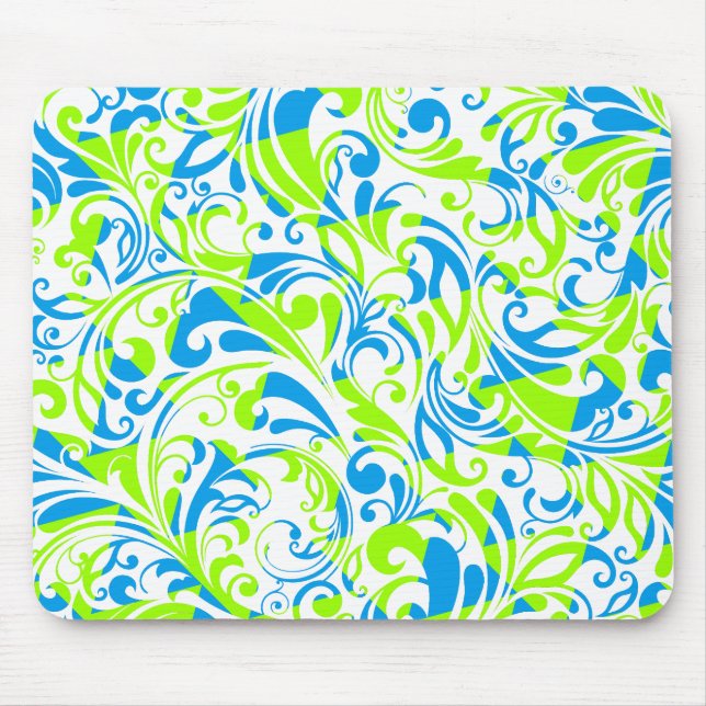 Cute blue green mixed floral patterns mouse mat (Front)