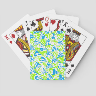 Cute blue green mixed floral patterns playing cards