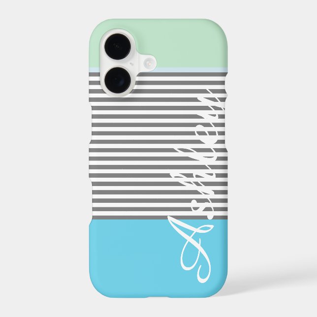 Cute blue green preppy stripes pattern monogram (Back)