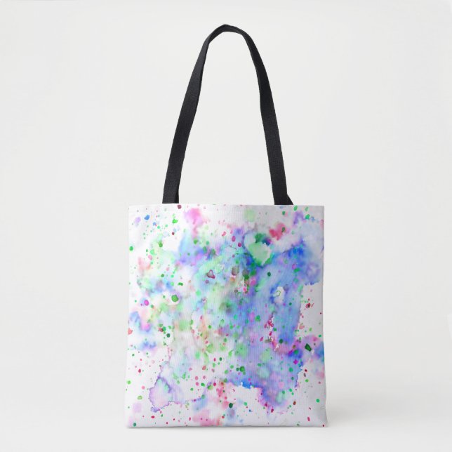 Cute Blue Green Purple & Pink Artsy Paint Splatter Tote Bag (Front)
