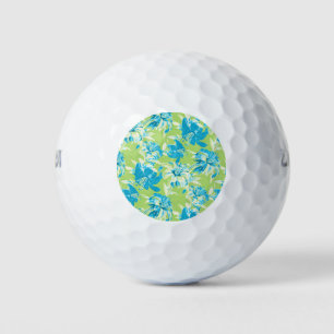 Cute blue green seamless lily floral golf balls