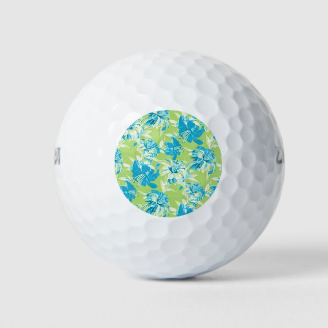 Cute blue green seamless lily floral golf balls (Front)
