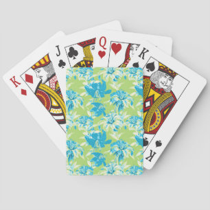 Cute blue green seamless lily floral playing cards