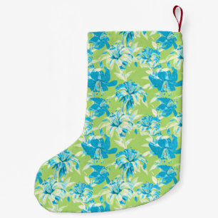 Cute blue green seamless lily floral small christmas stocking