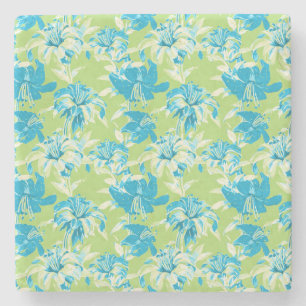 Cute blue green seamless lily floral stone coaster