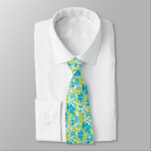Cute blue green seamless lily floral tie