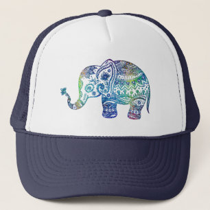 Cute Blue & Green Tones Flower Elephant Trucker Hat