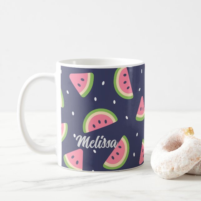 Cute Blue Green Watermelon Fruit Coffee Mug (With Donut)