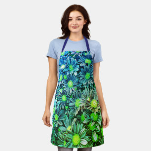 Cute Blue Green Womens Floral Chef Baker's Apron