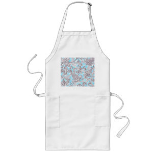 Cute blue grey classic floral long apron