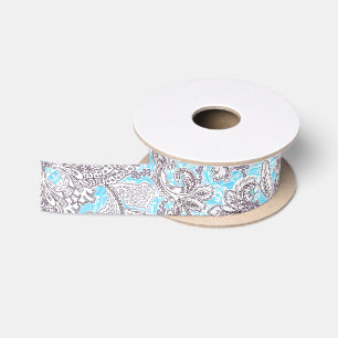 Cute blue grey classic floral satin ribbon