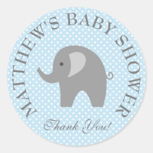 Cute blue grey elephant boys baby shower stickers