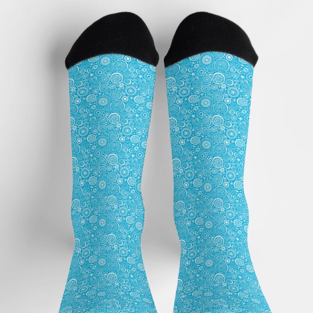Cute blue grey ornament pattern socks (Top)