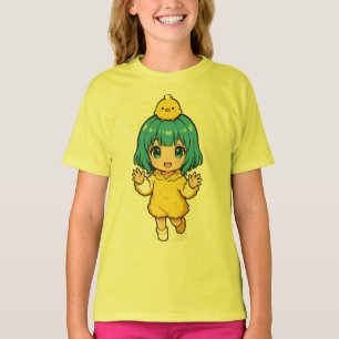 Cute Blue-Haired Chibi Girl in Chick T-Shirt