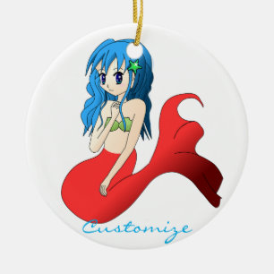 Cute Blue-haired Mermaid Thunder_Cove Ceramic Tree Decoration