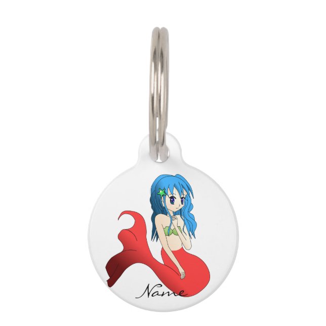 Cute Blue-haired Mermaid Thunder_Cove Pet Tag (Front)