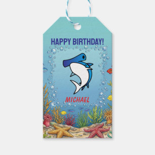 Cute Blue Hammerhead Shark Birthday Favour Gift Tags