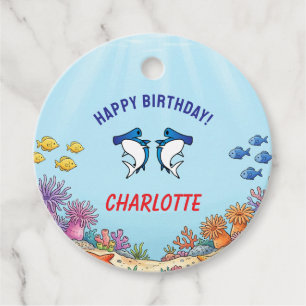 Cute Blue Hammerhead Shark Kids Birthday Favour Tags