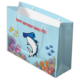 Cute Blue Hammerhead Shark Kids Birthday Large Gift Bag