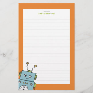 Cute Blue Hand Drawn Robot (Lined) Stationery