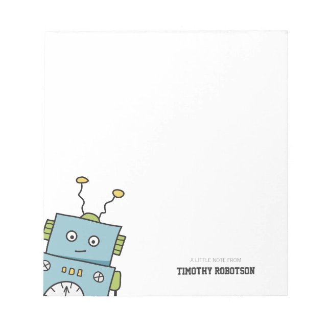 Cute Blue Hand Drawn Robot Notepad (Front)