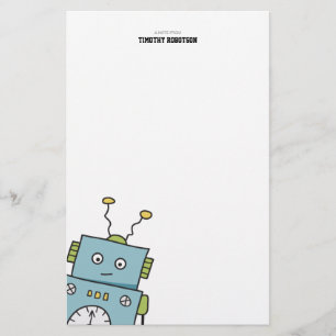 Cute Blue Hand Drawn Robot Stationery