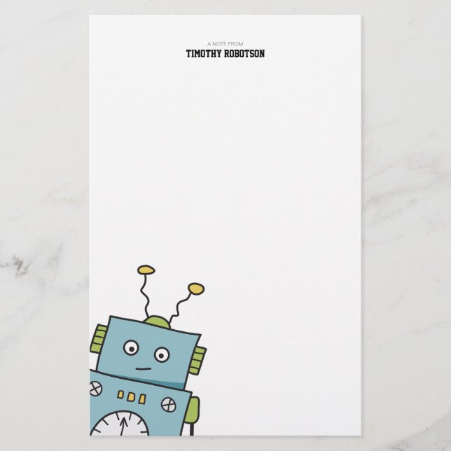 Cute Blue Hand Drawn Robot Stationery (Front)