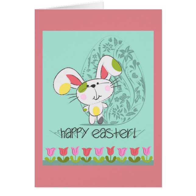 Cute Blue Happy Easter cartoon bunny (Front)