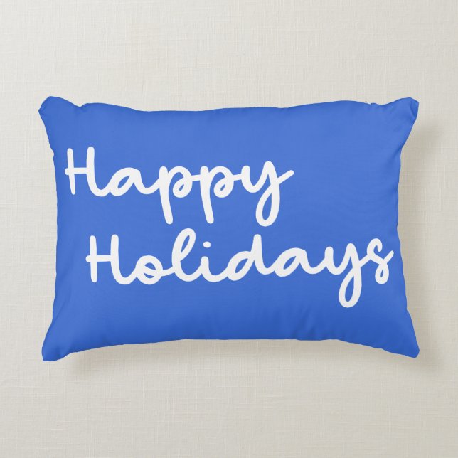 Cute Blue Happy Holidays Whimsical Lettering Decorative Cushion (Front)