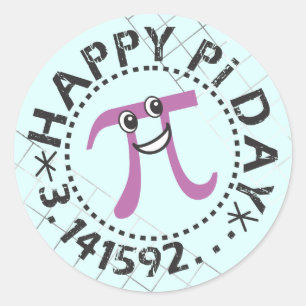 Cute Blue Happy Pi Day © - Pi Day Gift Stickers