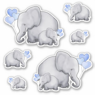 Cute Blue Heart Balloons Baby Elephants
