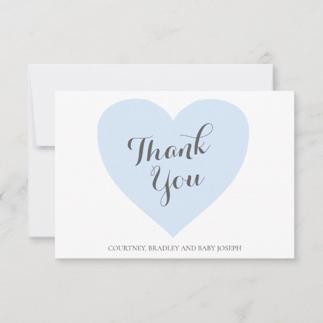 Cute Blue Heart Boy Baby Shower Thank You Card (Front)