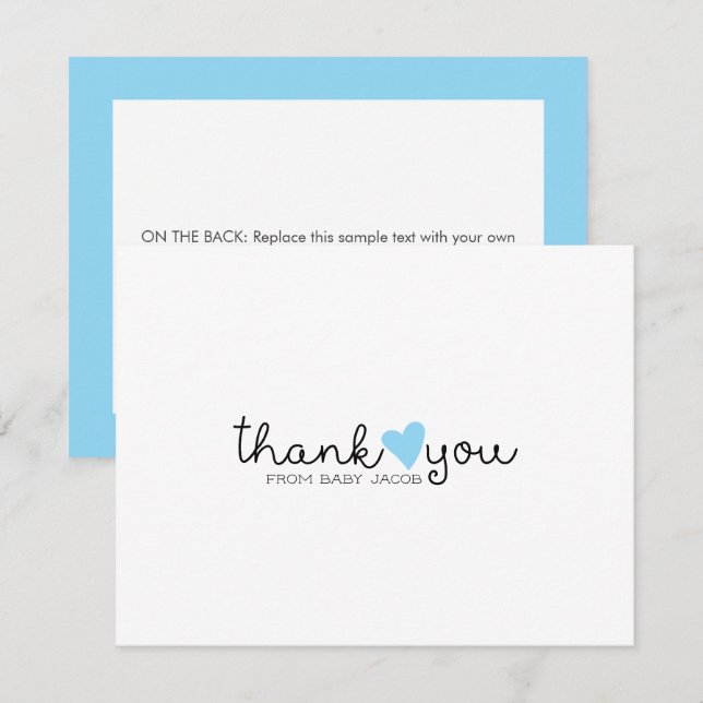 Cute Blue Heart Boy Baby Shower Thank You Card (Front/Back)