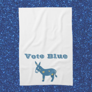 Cute Blue Heart Donkey VOTE BLUE Tea Towel