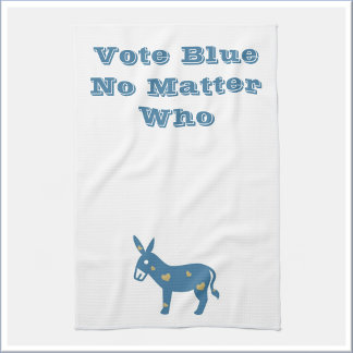 Cute Blue Heart Donkey VOTE BLUE Tea Towel