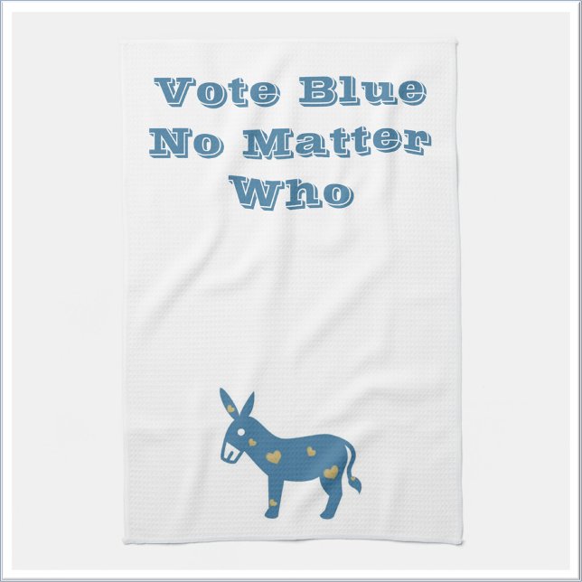 Cute Blue Heart Donkey VOTE BLUE Tea Towel (Creator Uploaded)