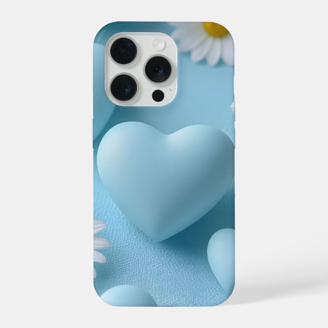 Cute Blue Heart Floral Phone Sticker iPhone Case (Back)