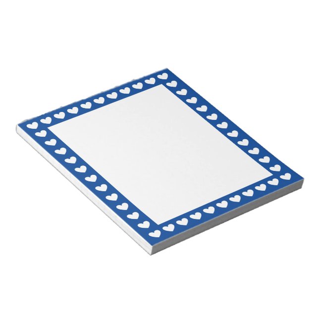 Cute Blue Heart Frame Pattern Notepad (Angled)