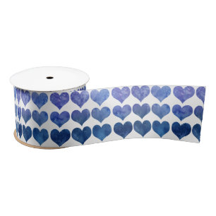 Cute Blue Heart Pattern Satin Ribbon