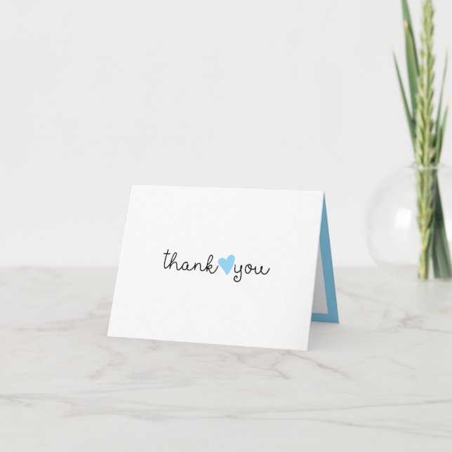 Cute Blue Heart Simple Thank You Card (Front)