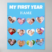 Cute Blue Hearts My First Year 12 Photo Collage Po