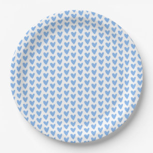 Cute Blue Hearts Pattern Baby Shower Paper Plate